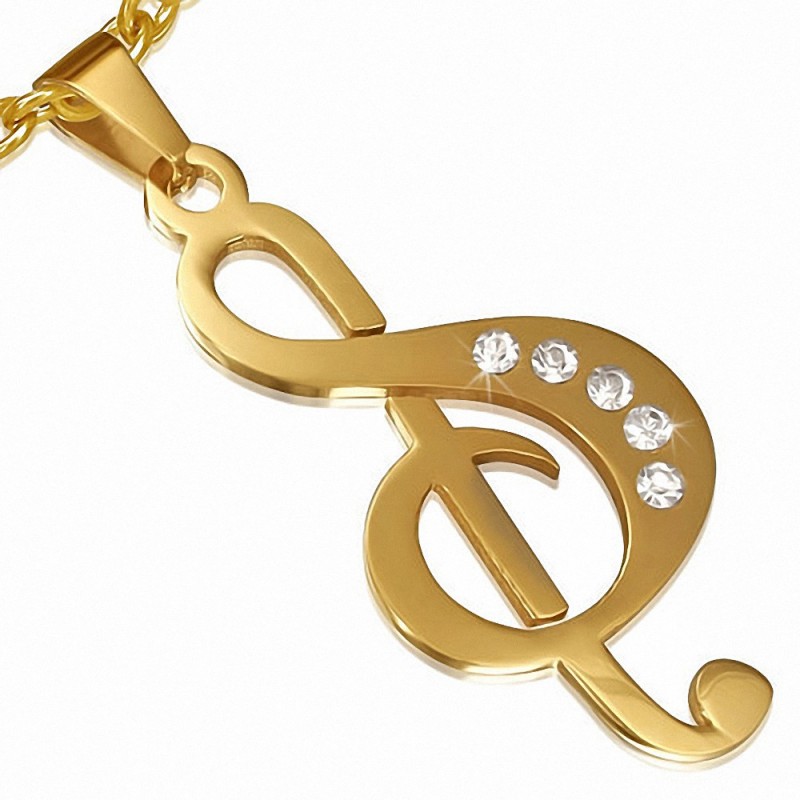 Pendentif en forme charm avec note de clé musicale en acier plaqué de couleur dorée en acier inoxydable doré - CPA