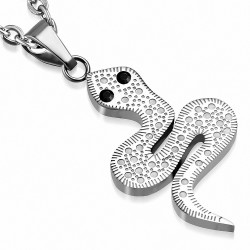 Pendentif fantaisie avec serpent en spirale et lunette en acier inoxydable