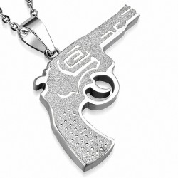 Pendentif en acier inoxydable avec breloque  pistolet à clé grecque sablée