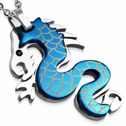 Pendentif zodiac chinois avec dragon en spirale 2 tons en acier inoxydable gemme noir 3