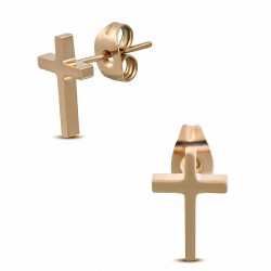 Boucles d'oreilles en forme de croix latine en acier inoxydable doré rose / or rose (paire)