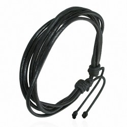 Bracelet réglable en cuir noir de corde  multi-enroulement