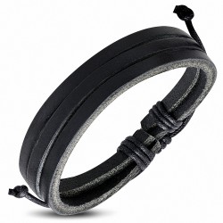 Bracelet ajustable en cuir noir avec cordon  triple