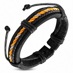 Bracelet ajustable en cuir noir multicolore   enrouler la corde