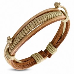 Bracelet ajustable en cuir marron avec cordon