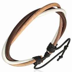 Bracelet ajustable 3 cordes en cuir enroulées brun chocolat blanc