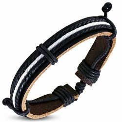 Bracelet réglable en cuir noir de corde multi-enroulement