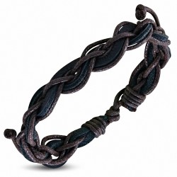 Bracelet ajustable en cuir noir et corde chocolat entrelassés