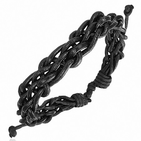 Bracelet ajustable en corde de cuir noir