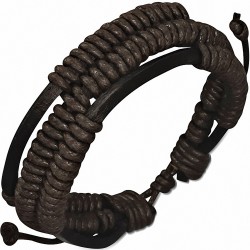 Bracelet ajustable corde de cuir chocolat enroulée sur lanière cuir