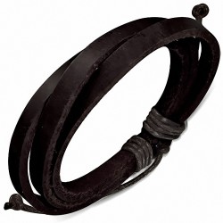 Bracelet ajustable 3 lanières en cuir chocolat