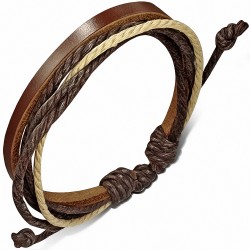 Bracelet ajustable en cuir brun avec corde chocolat et sable