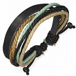 Bracelet ajustable en cuir noir avec corde noire moutarde sable et menthe