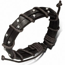 Bracelet réglable en cuir marron avec goujon de corde