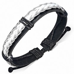 Bracelet ajustable en cuir noir tressé  et à la corde