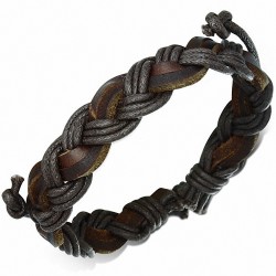 Bracelet en cuir marron ajustable tressé  avec cordes