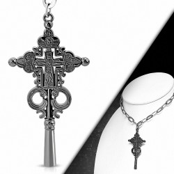 Alliage égyptien croix style fan fan de style talipot chaîne chaîne cordon noir collier