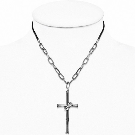 Alliage anneau de verrouillage en bambou charm chaîne de lien chaîne cordon noir collier