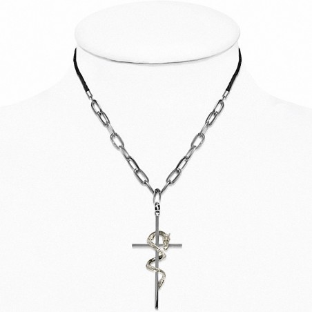 Alliage Spirale Dragon Croix Latine charm Lien Chaîne Noir Cordon Collier