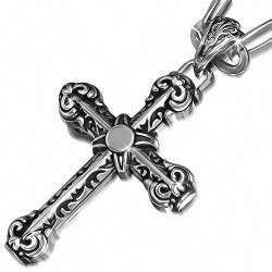 Alliage Tendance Fleur De Lis Croix Chaîne à Maillons Collier avec Cordon Noir