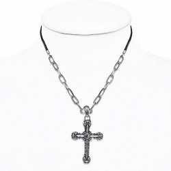 Alliage Tendance Fleur De Lis Croix Chaîne à Maillons Collier avec Cordon Noir