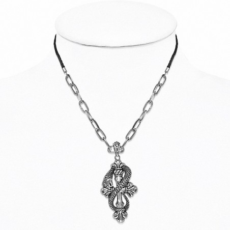 Alliage serpent en spirale Fleur De Lis croix chaîne de lien charm collier de cordon noir