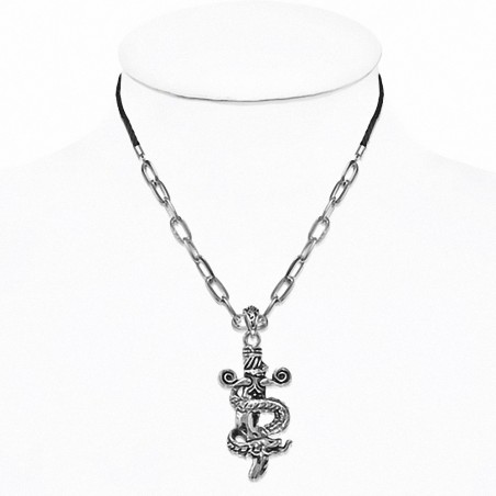 Alliage spirale serpent épée charm lien chaîne chaîne cordon noir collier