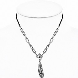 Alliage chaîne de breloque feuille de plume chaîne de cordon noir collier de cordon