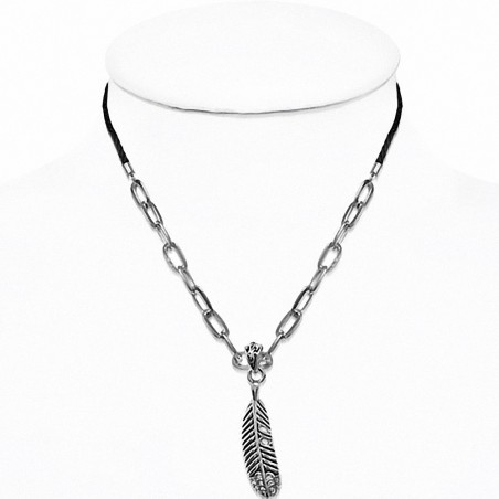 Alliage chaîne de breloque feuille de plume chaîne de cordon noir collier de cordon