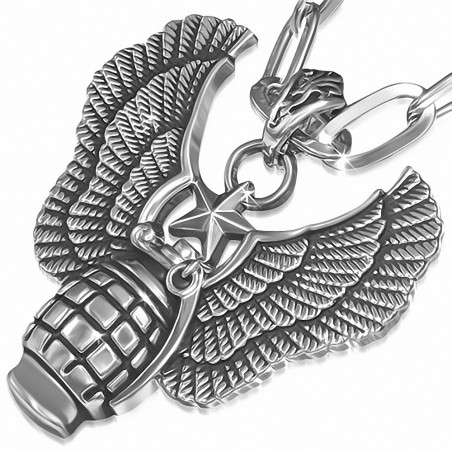 Alliage Fashion Star Eagle Wings Main Grenacharm Lien Chaîne Noir Cordon Collier
