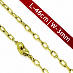 L-46cm | W-3mm Chaîne à maillons ovale à fermoir griffe en alliage de couleur dorée
