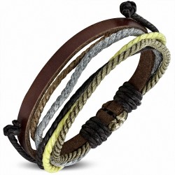 Bracelet ajustable en cuir marron avec corde chocolat kaki grise et vert anis
