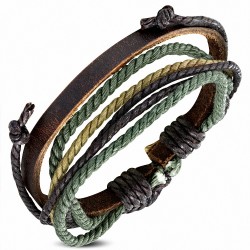 Bracelet ajustable en cuir marron avec corde chocolat menthe et vert anis