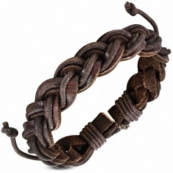 Bracelet ajustable tressé en cuir marron et corde chocolat