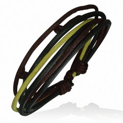 Bracelet ajustable en cuir et corde noire chocolat et vert anis