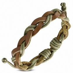 Bracelet réglable en cuir marron tressé  et à la corde