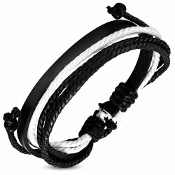 Bracelet en cuir noir ajustable multi-rangs avec corde