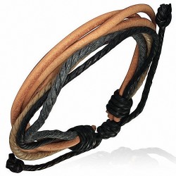 Bracelet ajustable triple en cuir avec corde noire grise et moka