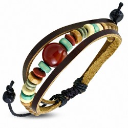 Bracelet ajustable en cuir avec perle en corde de corde triple enveloppe