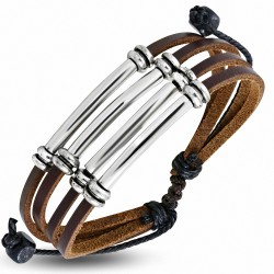 Bracelet en cuir marron ajustable multi-rangs avec corde