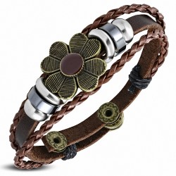 Bracelet fantaisie en cuir marron avec cœur tressé en forme de coeur et boucle de coeur