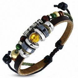 Bracelet ajustable en cuir avec lanière en tube de Bali avec bracelet en cuir  w / topaze strass