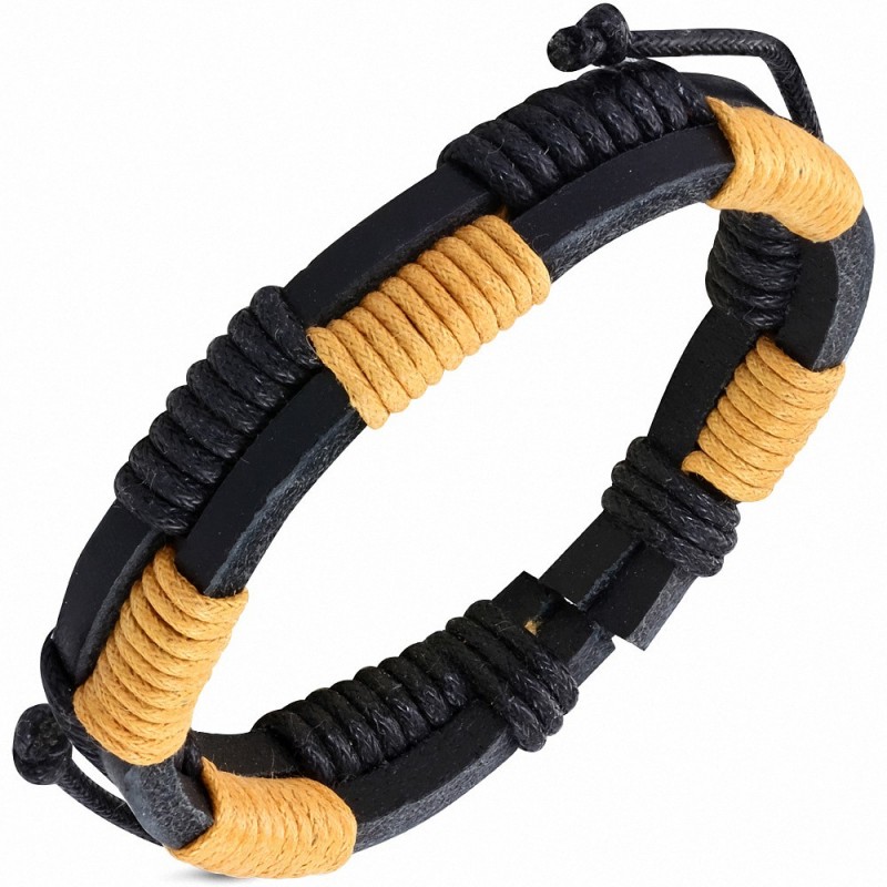 Bracelet ajustable en cuir avec cordelette orange et noire