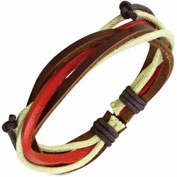 Bracelet réglable en cuir rouge et marron en cuir avec boucle fantaisie