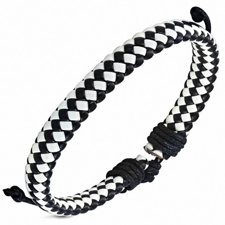 Bracelet ajustable en cuir blanc et noir  corde tressée