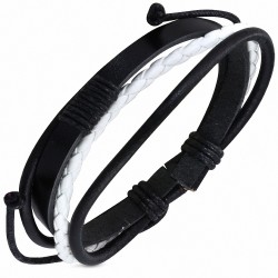 Bracelet ajustable en cuir blanc et noir avec cordon multicolore