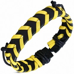 Bracelet ajustable en cuir jaune et noir en corde tressée