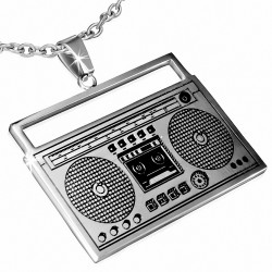 Pendentif avec charm de radio classique en acier inoxydable 2 tons