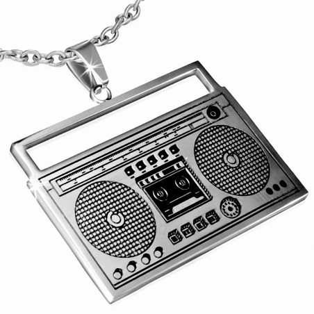 Pendentif avec charm de radio classique en acier inoxydable 2 tons