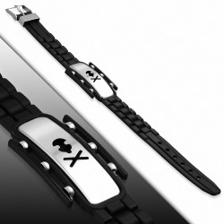 Bracelet en caoutchouc noir avec boucle de découpe en acier inoxydable Arrow Alphabet X Watch-Style